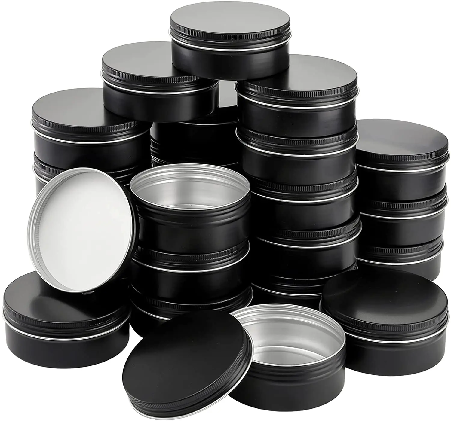 Wholesale Empty Black 240ml Round Metal Aluminum Tin Cans Tea Storage Case Jars with Screw Top Lids