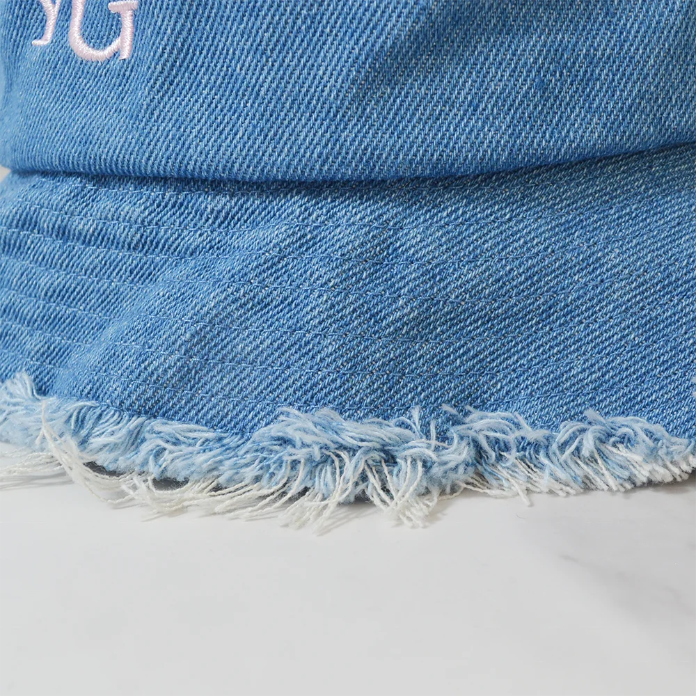 Custom Logo Sun Shade Beach Bucket Hat Plain Summer Cowboy Blue Washed Bucket Hat
