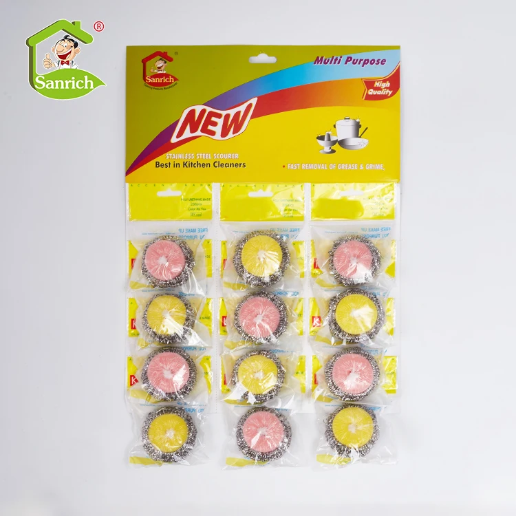 Factory direct sell kitchen dish usage custom stainless steel wire scourer with sponge on it
