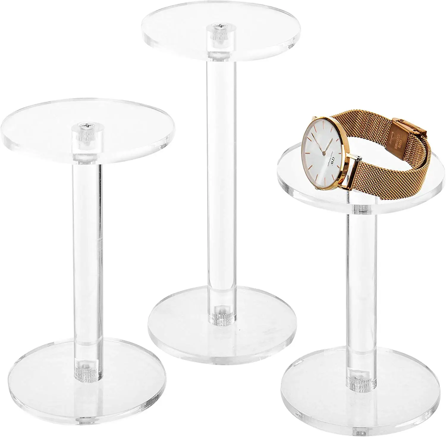 
Clear Round Acrylic Pedestal Display Risers Tabletop Stand Organizer for Jewelry Watch Showcase 
