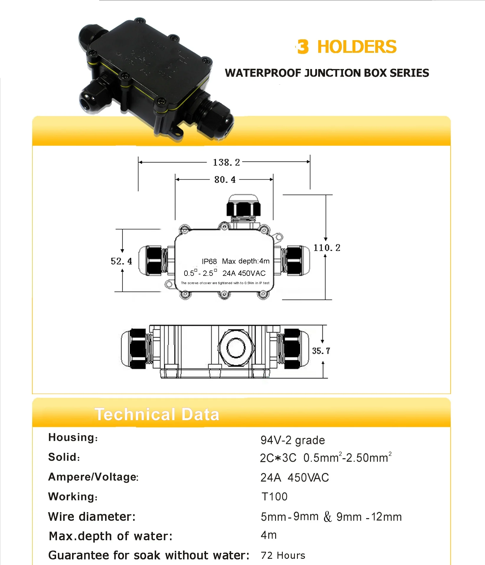 M686 6 Pole 6 Way IP68 Waterproof Cable Terminal Junction Box With Cable Gland IP68 Electrical Junction Box