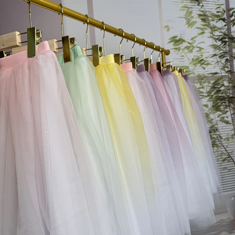 2024 new trendy hot sales dance training wear 4 layers long gradient mesh skirts for ballet