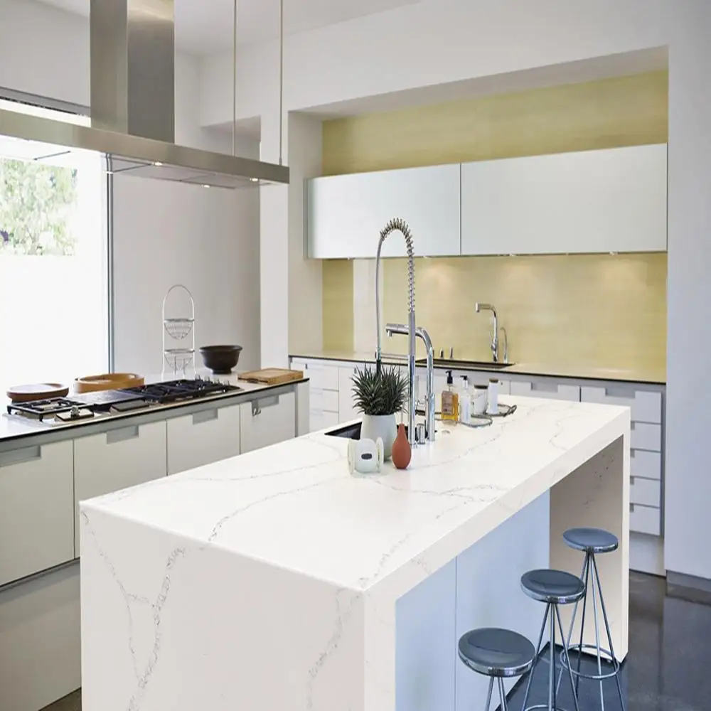 Quartz Stone Slab Kitchen Countertop Black with White Veins