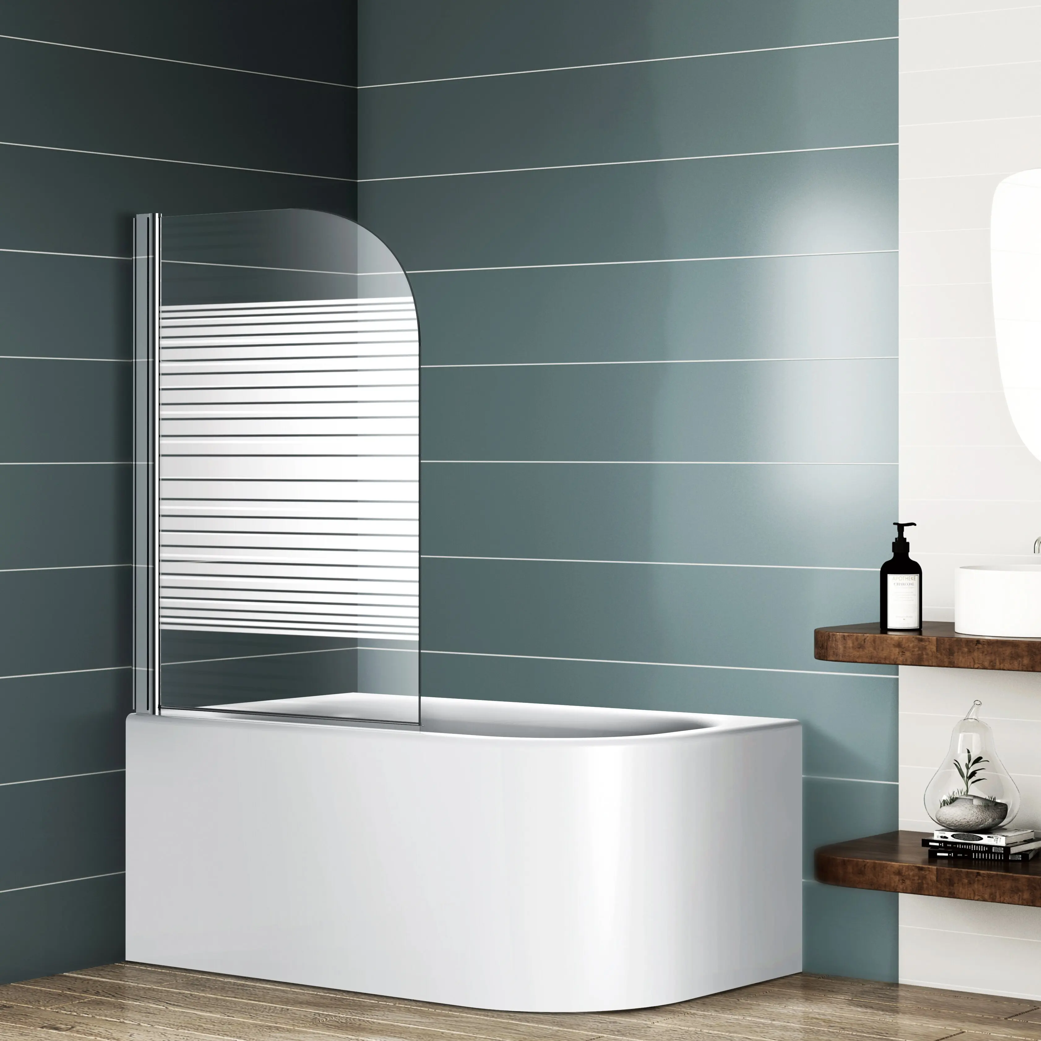 white line printing tempered glass Partition screen parts Bathtub screen for shower room Easy Installation