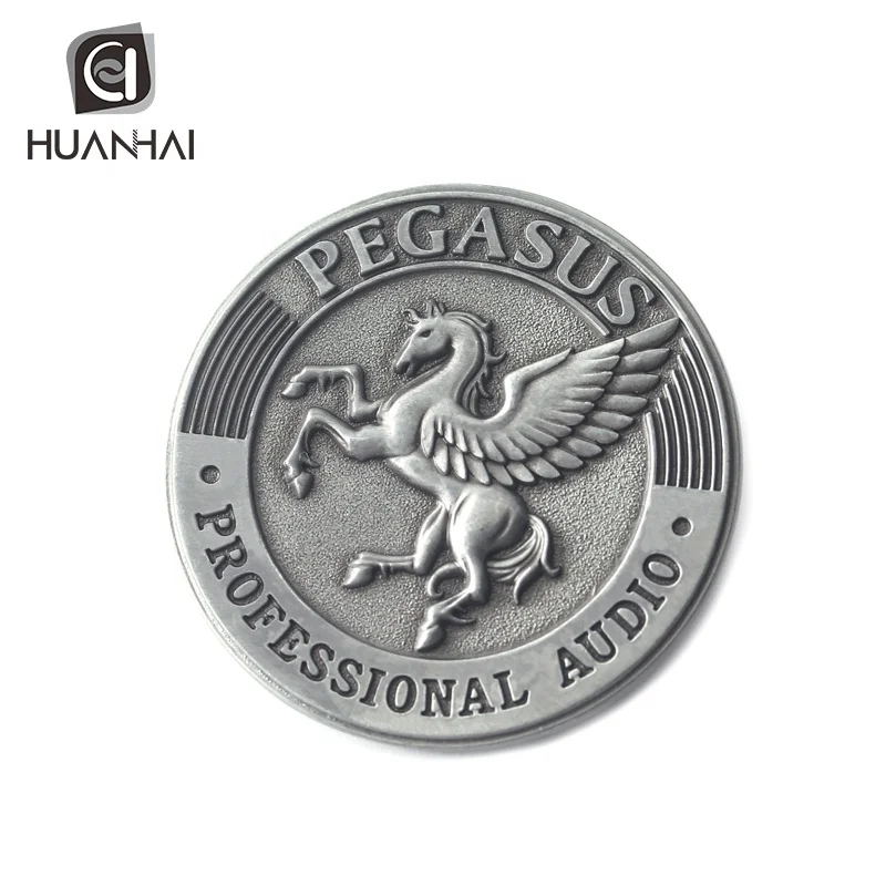 custom antique silver embossed 3D logo horse pin brooch