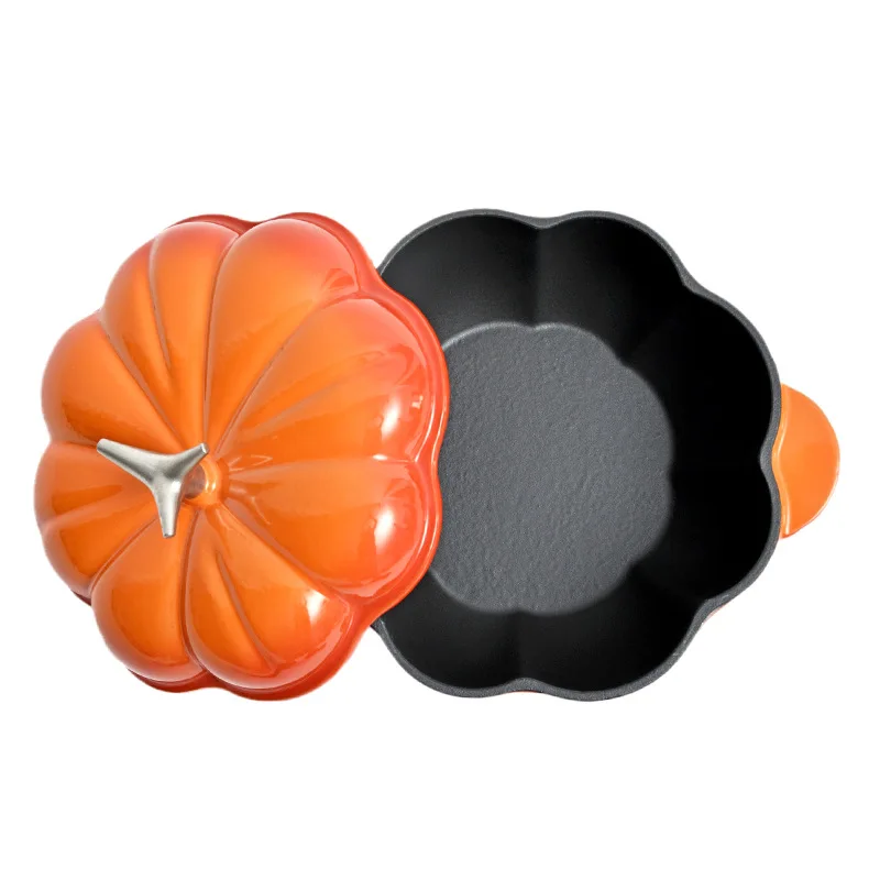 Custom orange 24CM pumpkin pot cast iron enamel crock pot non-stick oven  double handle induction cooker with lid gas universal