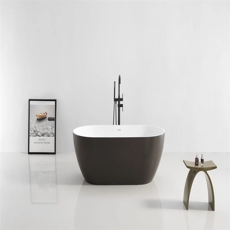 Acrylic deep soak oval stand alone solid surface center drain smooth in various colors/matte adult bathtub