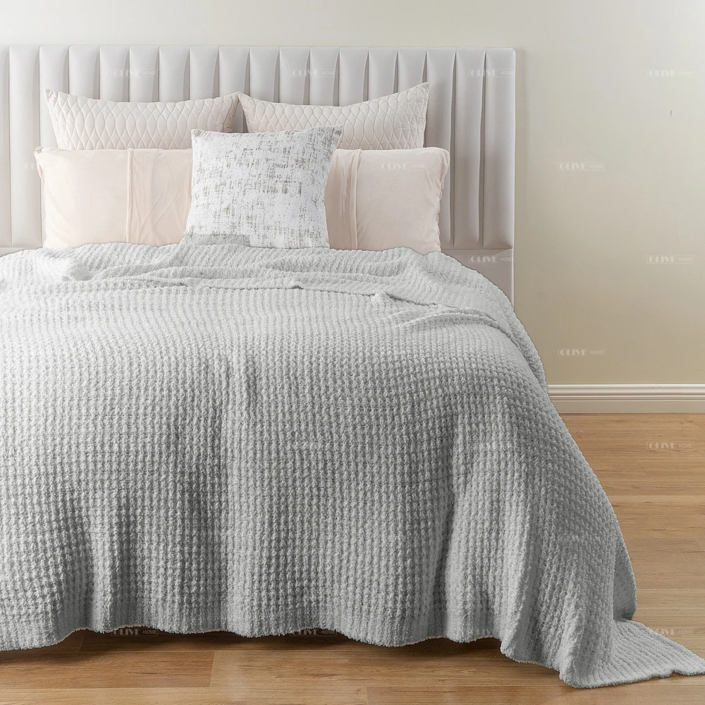 OEKO-Tex 92x96' Waffle Knitted Reversible Throw Blanket Thick Lightweight Feather Yarn Polyester Nylon Baby Throw Blanket