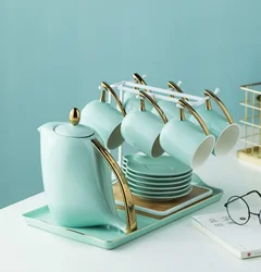 Restaurant Tableware Nordic Porcelain Dinnerware  Tea Sets Dishwasher Safe 24 pcs Black Ceramic Dinner Set