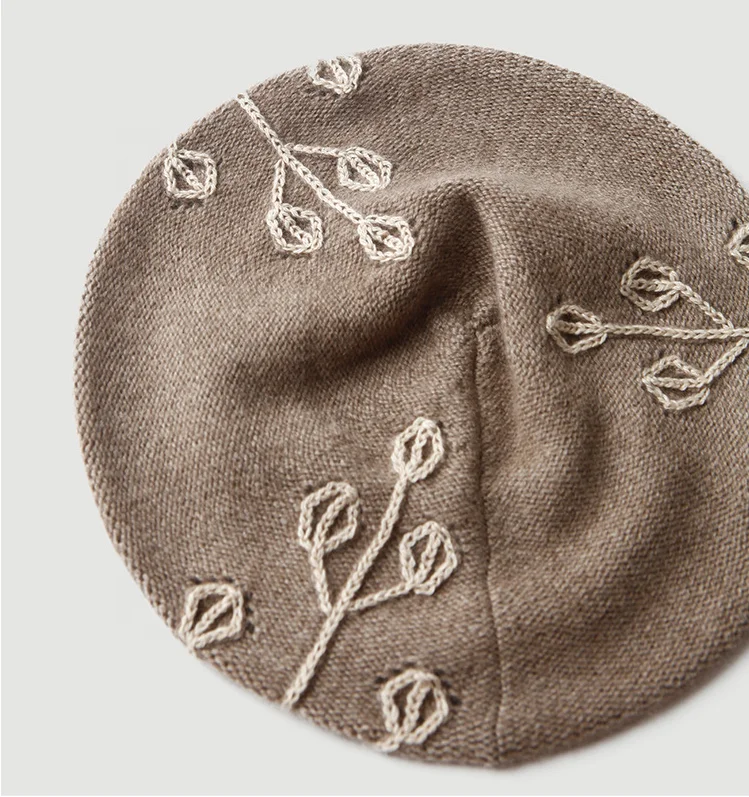Women Knitted Hat Cashmere Glove With Embroidery Glove Hat Set