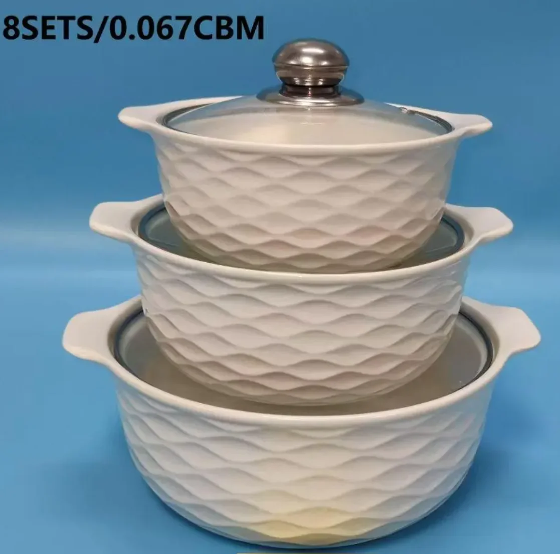 Three sets of pure white porcelain ceramic soup pots Ceramic Pots For Cooking Sets household Cookware Set With Lid