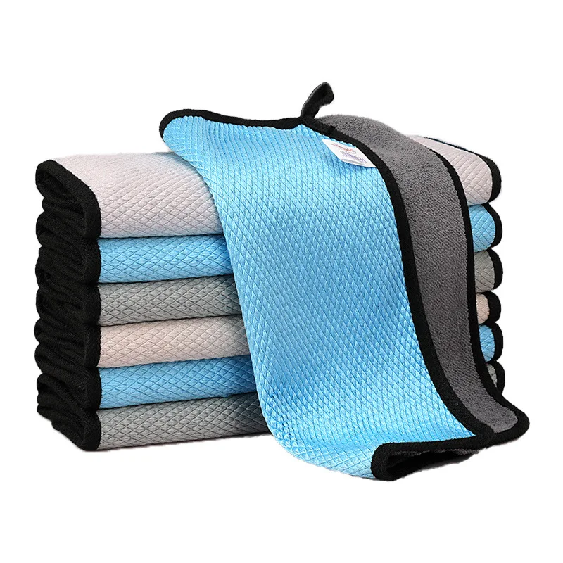 Double Sided Coral Fleece Woven Dishcloth Fish Scale Microfiber Streak-Free Cleaning Cloth Easy Oil-Free Cleaning Nanoscale