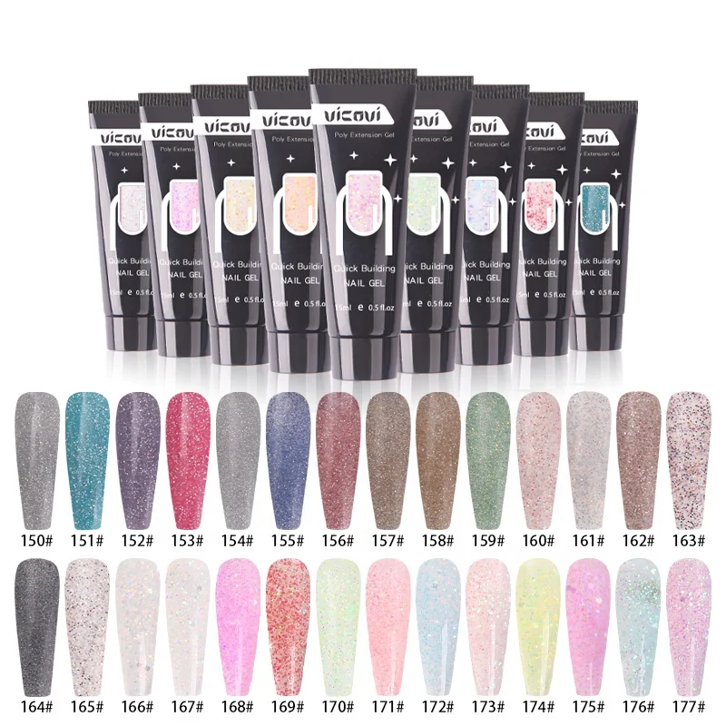 Wholesale 15ml professional 22 colors Glitter acryl nail extension builder acrylic Crystal poly gel