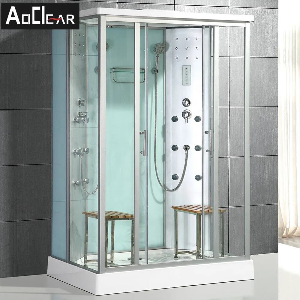 Aokeliya easy installation rv  hower room steam shower bath combo with grey function panel and two hand showers