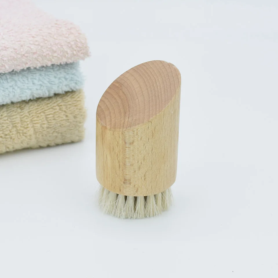 Custom Logo Natural Beech Wood Soft Horse Hair Face Brush Exfoliating Cleanser Facial Cleaning Tool