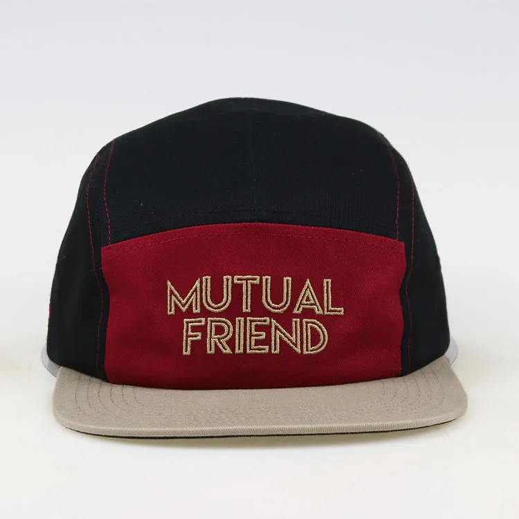 
Manufacturer Wholesale Black Cotton Plain Woven Label 5 panel Camping Cap Hat Flat Brim 