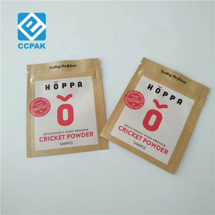 Eco Friendly Food Grade Kraft Paper Zipper Bag Three Side Sealed Sugar Sachet For Tea leaves protein Powder Sample/candy/pill