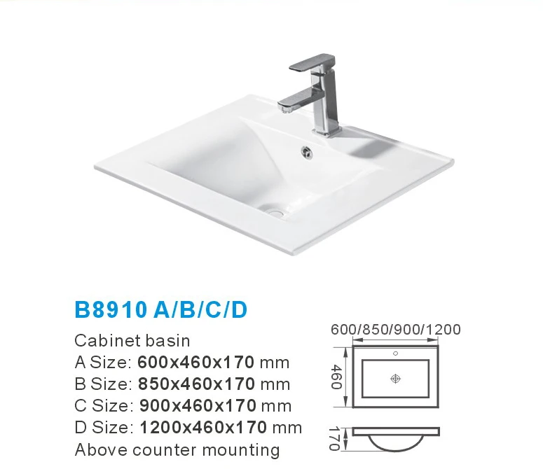 Modern Design White Ceramic Luxury Above Counter mounting Sink Bathroom Ceramic counter basin Hot sale Cabinet Basin