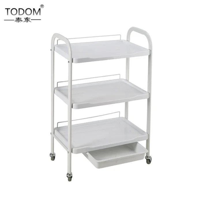 China manufacturer hairdressing plastic platform drawer off white trolley cart