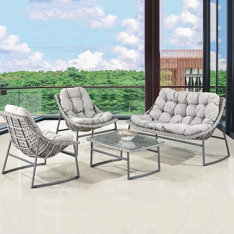 Factory Price  Casual  Rattan Wicker Aluminum Frame Garden Sofa  Chair Table Set Outdoor Sofa Set