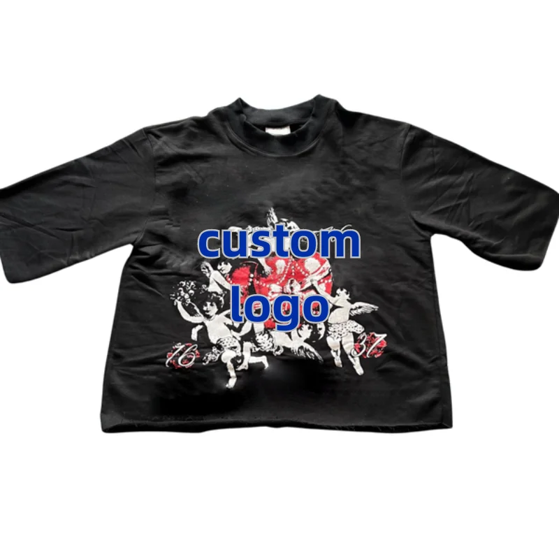 Oversized Dtg Cotton Tee Wholesale Printed Streetwear Pattern T-shirt Men Acid Washed Purple Graphic Vintage Distressed T Shirts