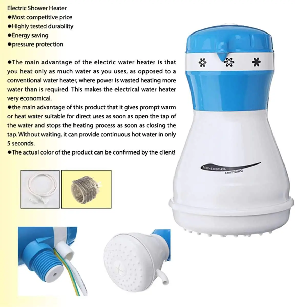 4400W Mini Electiic Shower instant Heater 110V 220V Instant Heating shower head EW006