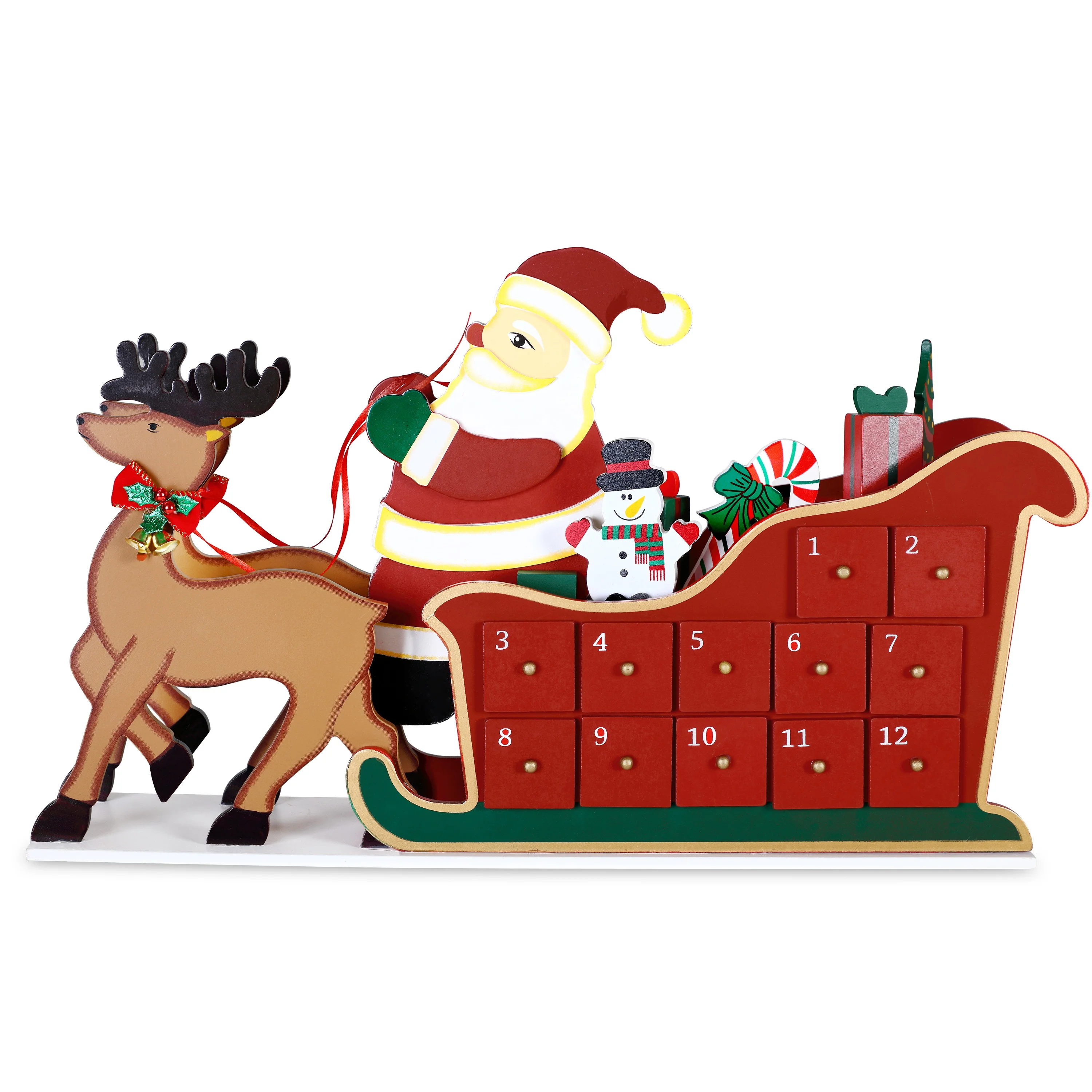 Hot Sale Advent Calendar Sleigh Christmas Decorative Wooden Table Top Decoration Christmas Gift