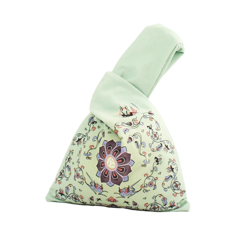Green mini canvas tote fruits shop link for toddlers organza knot suppliers mini portable knot wrist bag