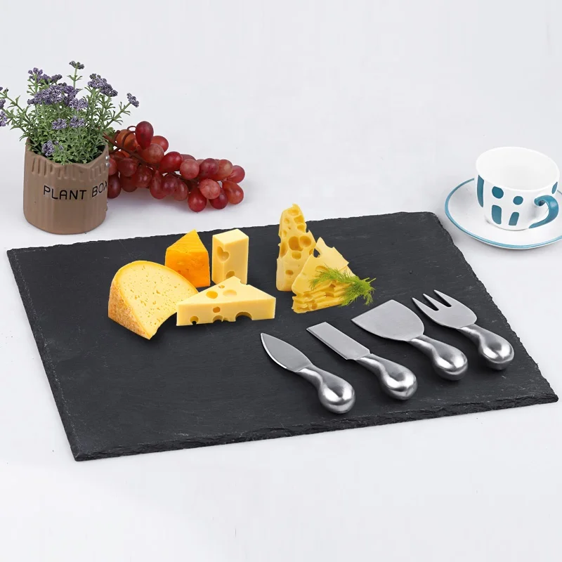 
Wholesale Natural Marble Slate Black Serving Plate Slate Cheese Board 