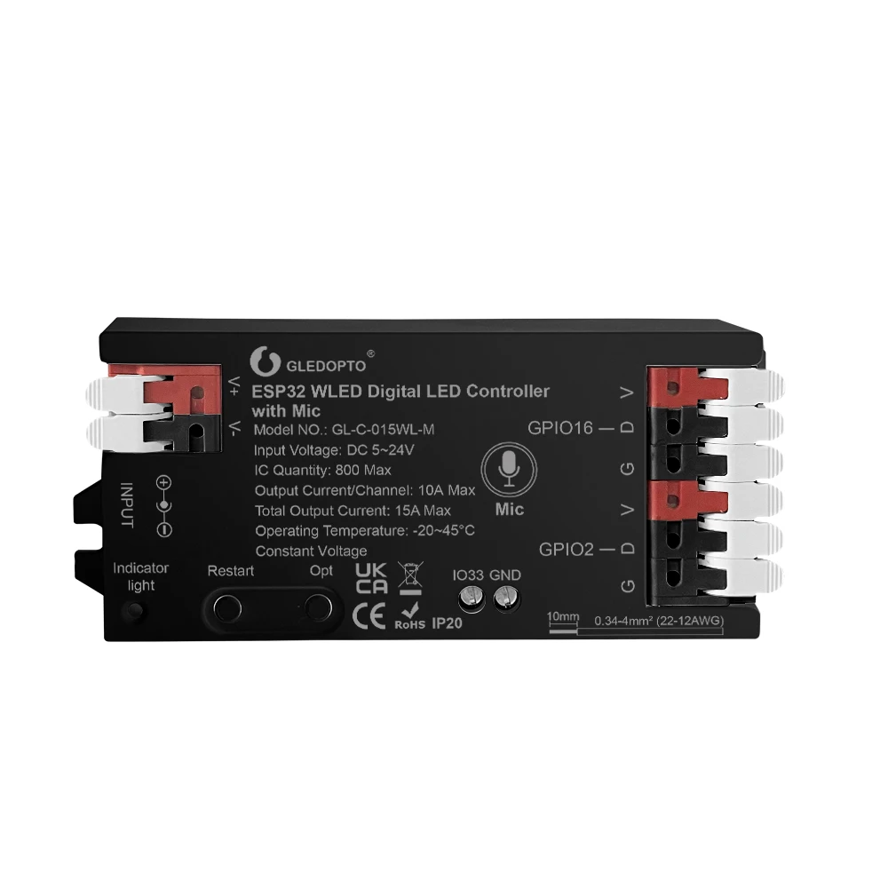 2024 Новый цифровой светодиодный контроллер ESP32 можно управлять с помощью микро-/голоса/приложения/пульта дистанционного управления для умной домашней системы