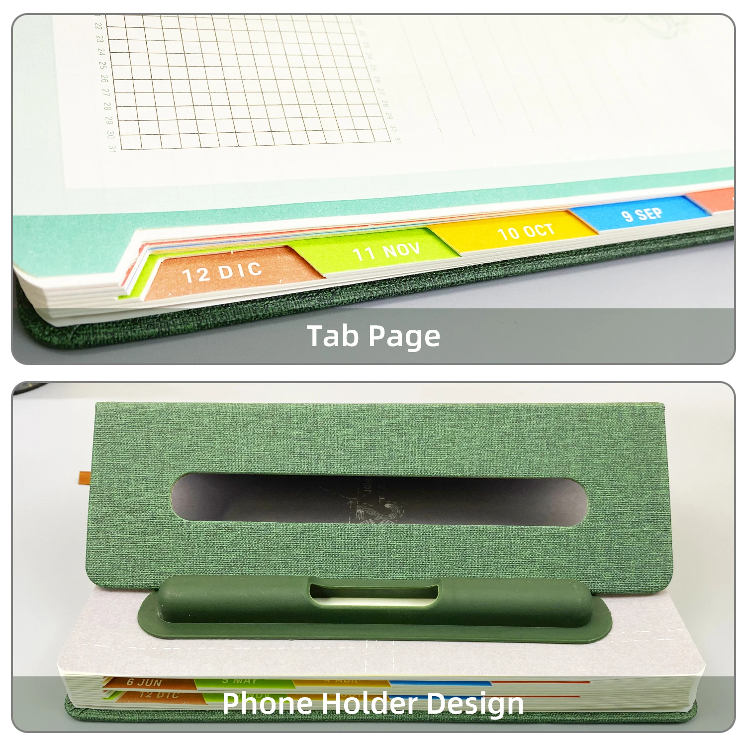 2025 Custom Logo Pu Leather Cover A5 Spanish Diary Planner Journal Agendas Notebook with Pen Holder