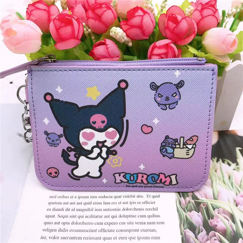 QY Cartoon Kuromi Wallet Card Holder Multifunctional Storage Bag Melody Kuromi Leather Coin Purse Keychain