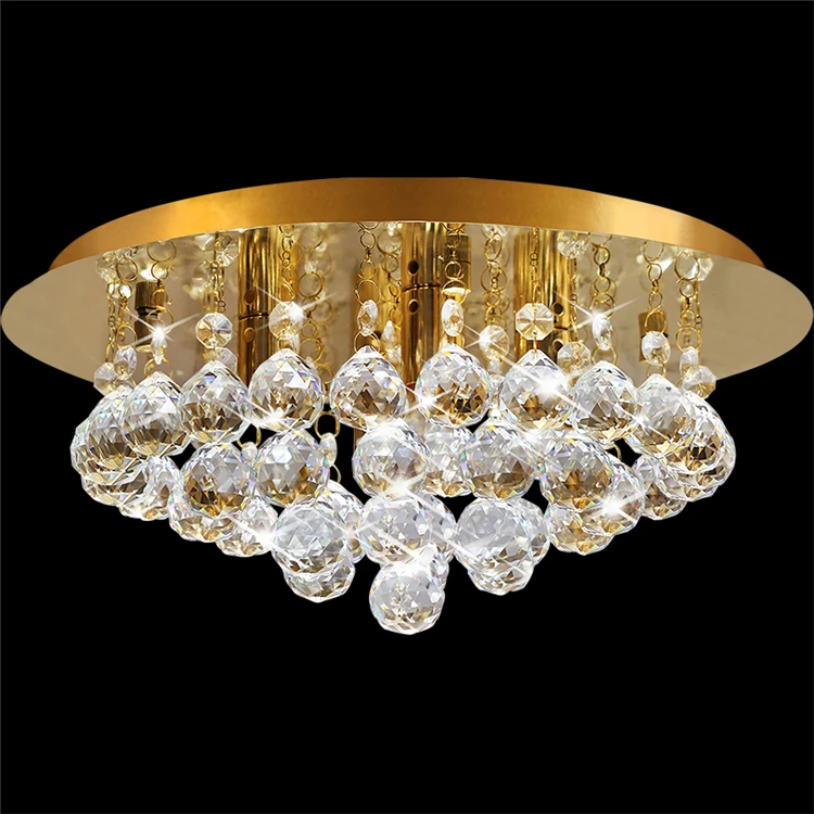 
Modern Elegant Round Crystal Chandelier Ceiling Light 42 Droplets 4 Lamp Holder Reflective Golden Base 