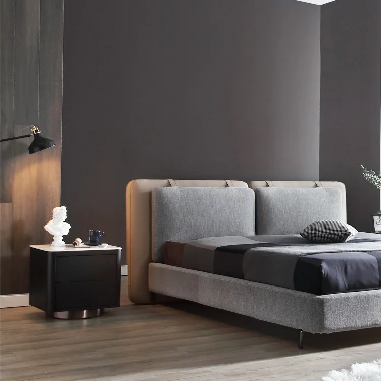 Nordic Italian black bedside table modern light luxury square marble solid wood nightstand locker luxury furniture bedroom