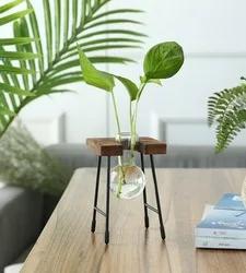 Indoor Wooden Air Glass Planter Terrarium with Stand Water Plant Propagation Stations for Bulb Vase for Wedding Decor