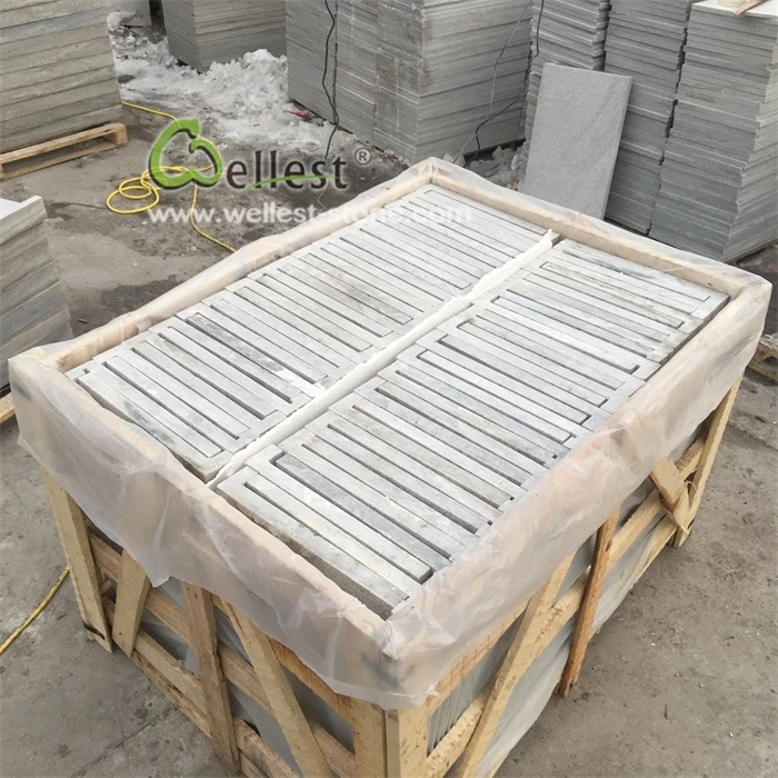 Natural white quartzite marble drop face coping and paver for pool and spa with flamed and non slippery finish