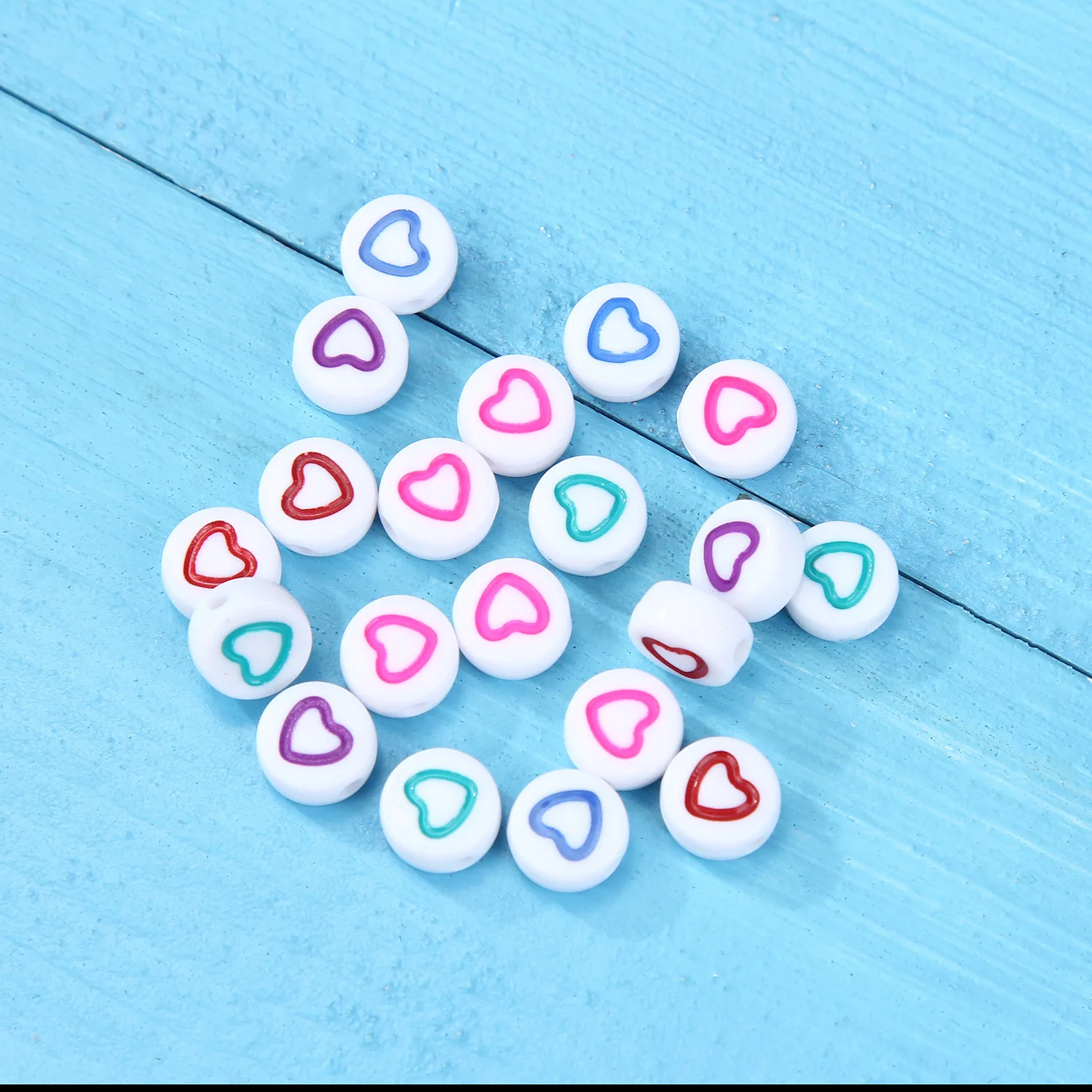 Loose Beads Factory Price 4mm*7mm Coin Hollow Colorful Heart Plastic beads Acrylic Alphabet For Jewelry Making Letter BeadsAcry