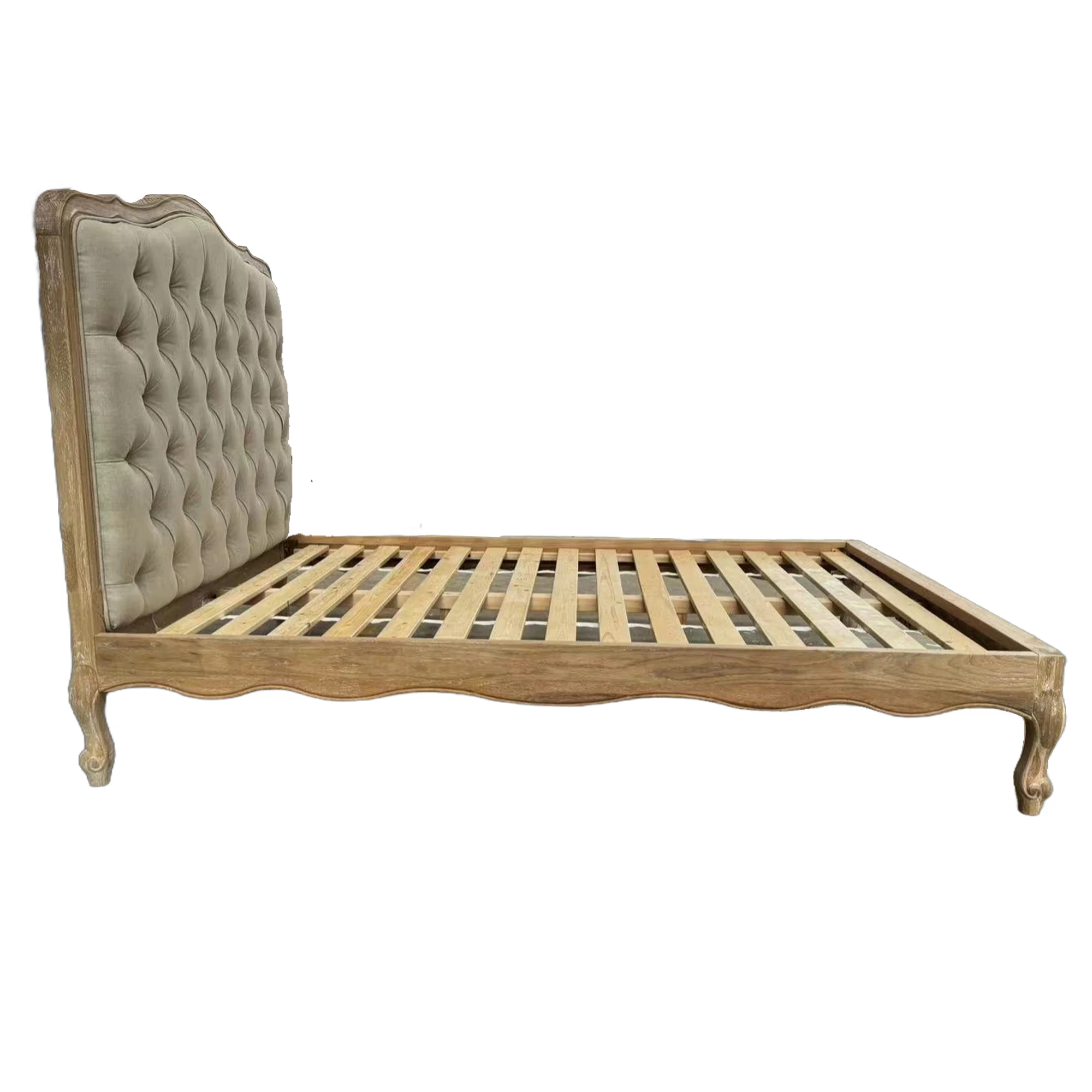 GB46-4 French Classical Country Bedroom Furniture Oak Button Upholstered Headboard Footboard Bed
