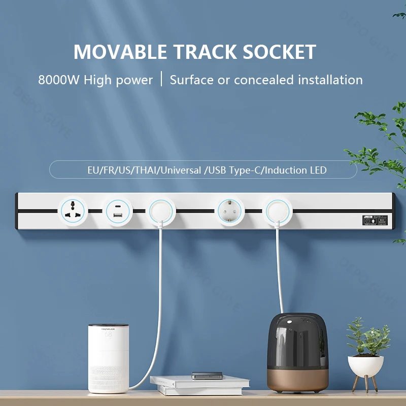Kitchen Hidden Track Socket Wall EU US Uk Universal Wall Mounted Power Rail Orbital Socket Household Wall Power Track Socket