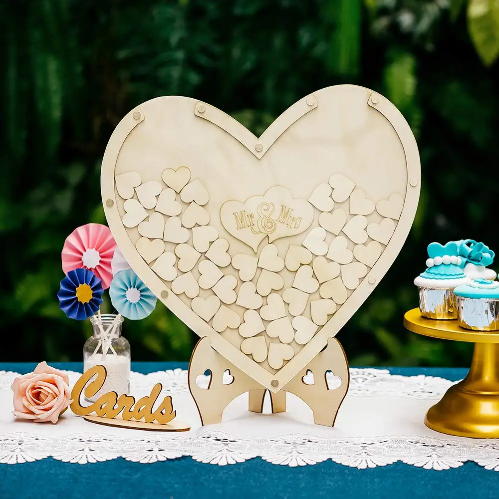 
Guest Book Alternative with 75 Pcs Wooden Hearts Drop Top Frame For Weeding Decoration 