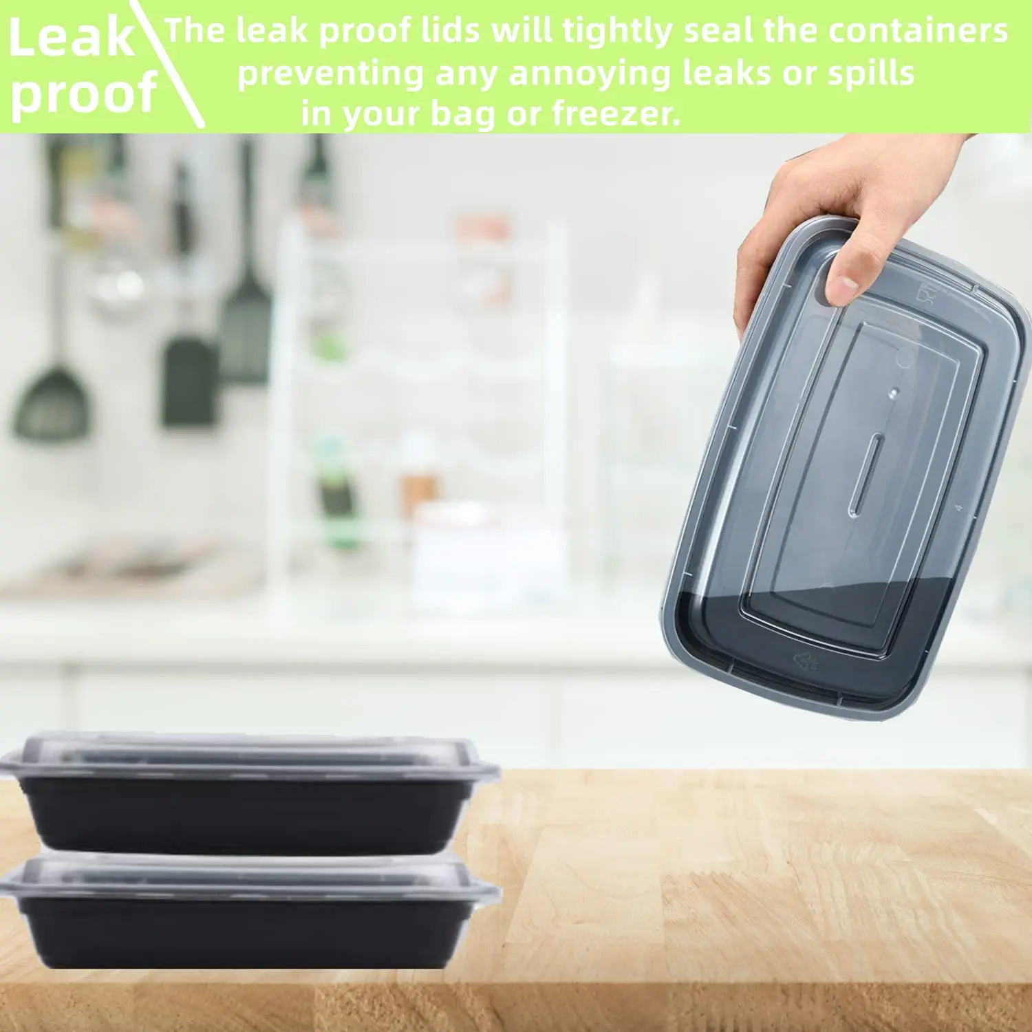 28 oz Plastic Meal Prep Containers with Lids, Leakproof Rectangular Food Storage Container Box for Restaurant