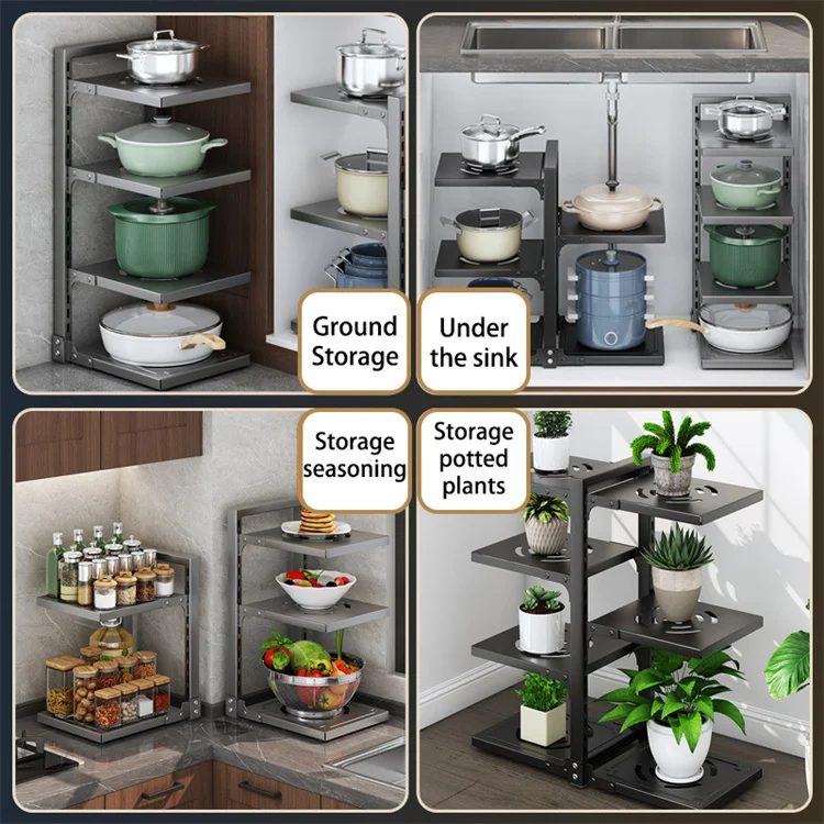 Pots and Pans Organizers for Cabinet Adjustable Pot Organizer Rack Under Cabinet Kitchen Cabinet Storage Organizer Multifunction