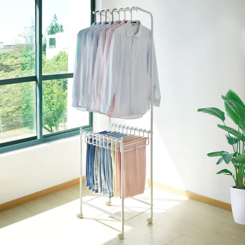 Home Balcony With Rollers For Removable Finishing Clothes Rack White Wall Mounted Clothes Drzying Rack