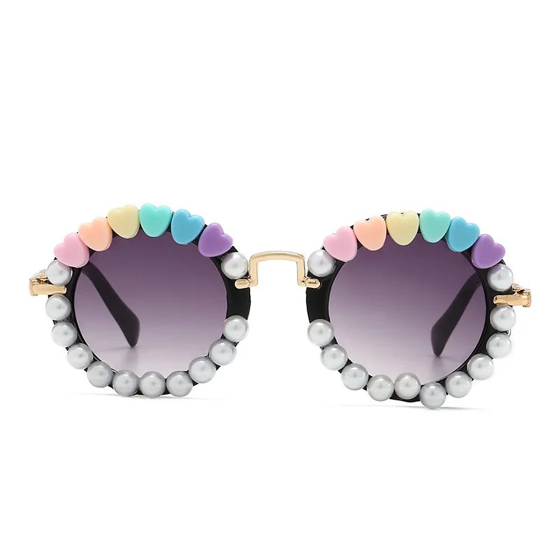 Creative DIY Fun Round Full Frame Sunglasses Girls Kids Fashionable UV Blue/Brown Lenses Black Plastic Lovely Design Logo Lenses