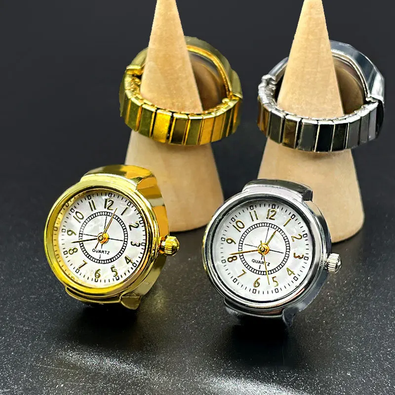 ODM Vintage Finger gold color Ring Watch Stainless Steel Waterproof Watches band Mini Ring