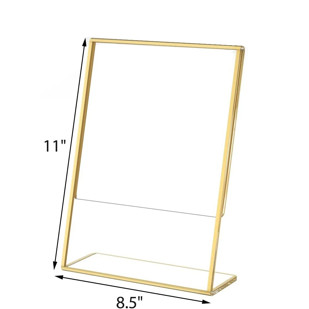 High Quality Double-Sided Table Menu Display Signage Clear Acrylic Stylish Metal Frame Luxury Design for Party Wedding Christmas