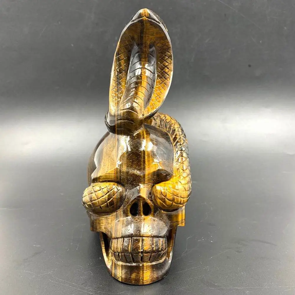 Wholesale Natural Tiger Eye And Snake Folk Crafts Hand Carved Crystals Healing Skulls For Home Decoration