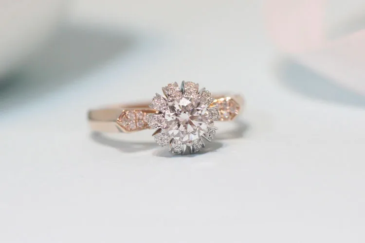 Goldleaf Fine Jewelry Diamond Rings 18K Soild Gold Engagement Rings 2.0ct Pink Color Lab Grown Diamond Wedding Ring for Women