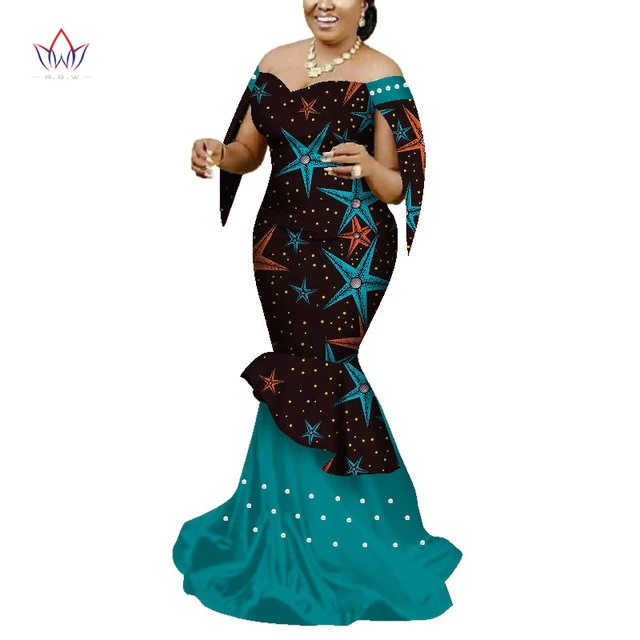 Wholesale African Clothing Dresses Women Traditional African Print Pearl Strapless Lady Plus Size Clothing Party Wedding