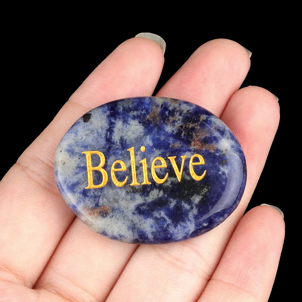 Engraved Gemstone Chakra Healing Stone, Worry Stone